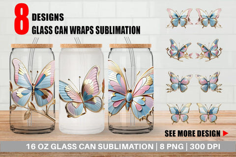 Glass Can Wrap Shiny Butterfly Sublimation artnoy 