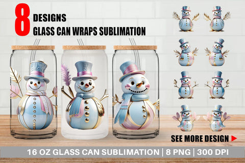 Glass Can Wrap Shiny Snowman Sublimation artnoy 