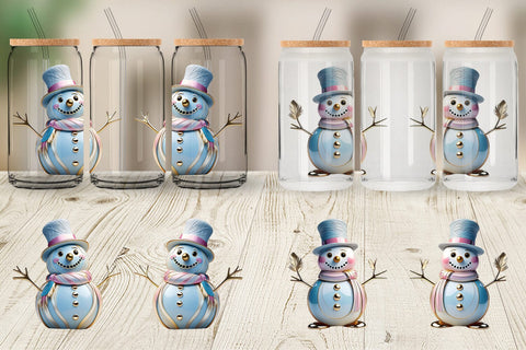 Glass Can Wrap Shiny Snowman Sublimation artnoy 