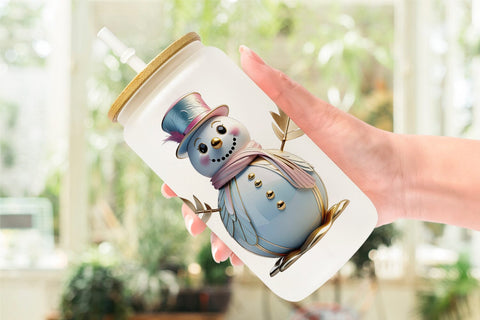 Glass Can Wrap Shiny Snowman Sublimation artnoy 