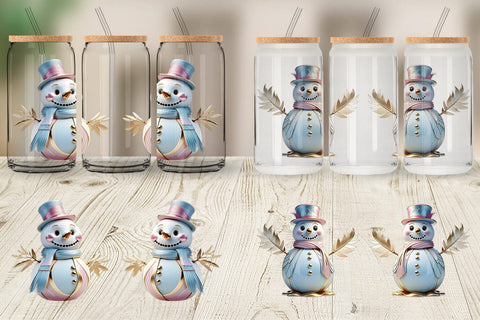 Glass Can Wrap Shiny Snowman Sublimation artnoy 