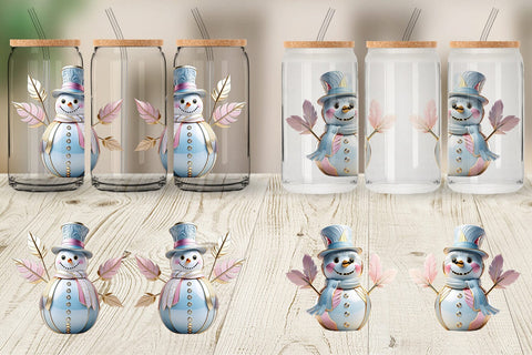 Glass Can Wrap Shiny Snowman Sublimation artnoy 
