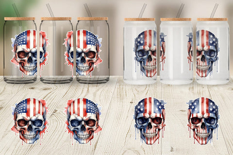 Glass Can Wrap Skull 4th of July Sublimation artnoy 