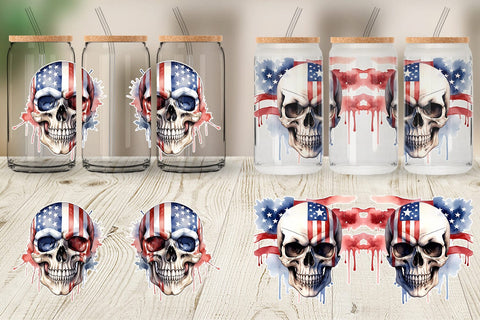 Glass Can Wrap Skull 4th of July Sublimation artnoy 