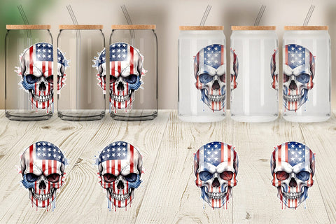Glass Can Wrap Skull 4th of July Sublimation artnoy 