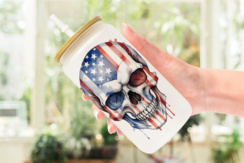 Glass Can Wrap Skull 4th of July Sublimation artnoy 