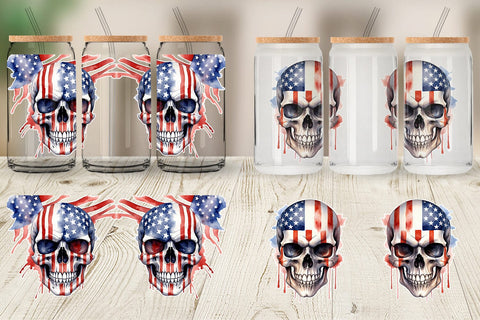 Glass Can Wrap Skull 4th of July Sublimation artnoy 