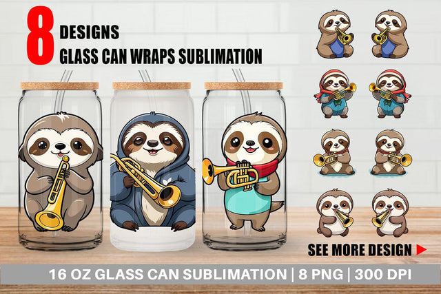 Glass Can Wrap Sloth New Year Sublimation artnoy 
