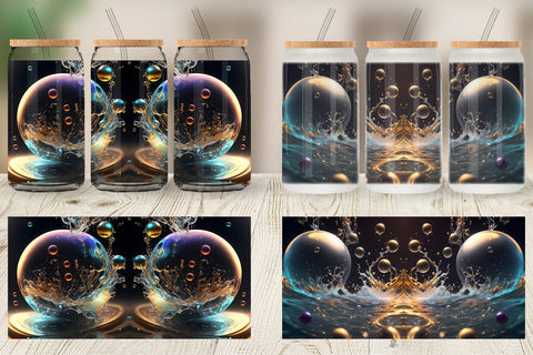 Glass Can Wrap Splashing Bubbles Sublimation artnoy 