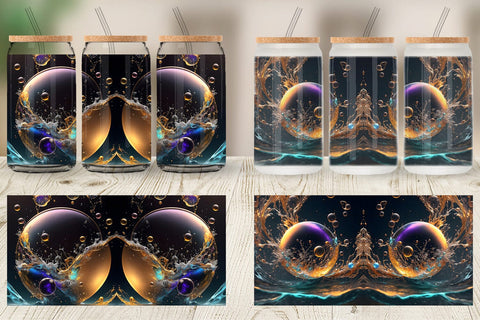 Glass Can Wrap Splashing Bubbles Sublimation artnoy 