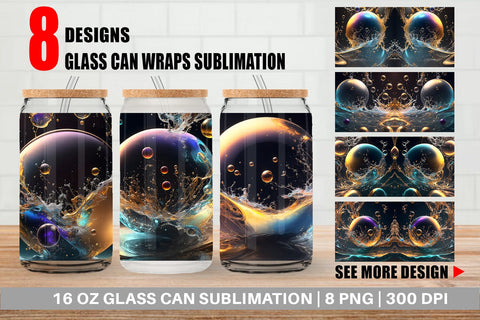 Glass Can Wrap Splashing Bubbles Sublimation artnoy 