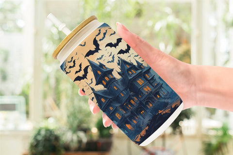 Glass Can Wrap Spooky Haunted House Sublimation artnoy 
