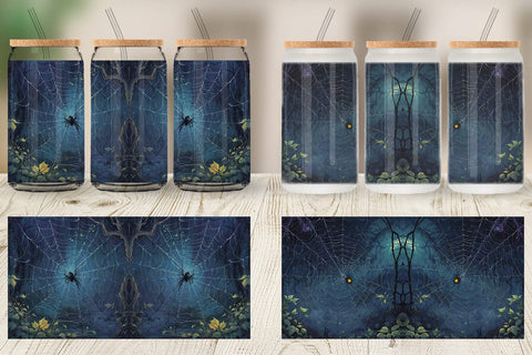 Glass Can Wrap Spooky Spider Web Sublimation artnoy 