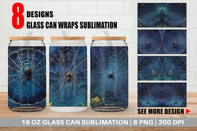 Glass Can Wrap Spooky Spider Web Sublimation artnoy 