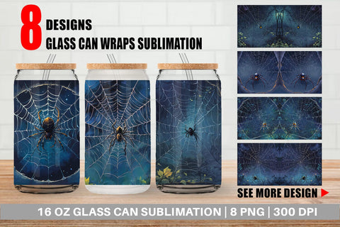 Glass Can Wrap Spooky Spider Web Sublimation artnoy 