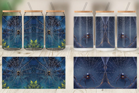 Glass Can Wrap Spooky Spider Web Sublimation artnoy 