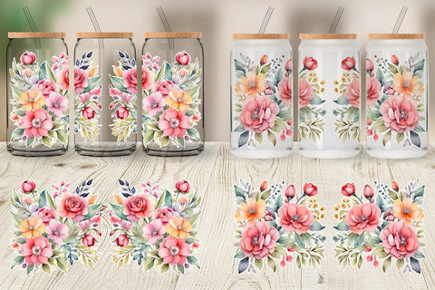 Glass Can Wrap Spring Flowers Bouquet Sublimation artnoy 