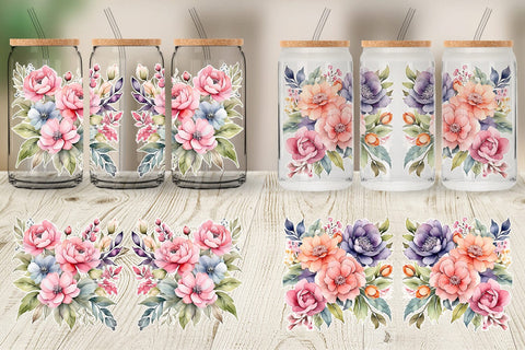 Glass Can Wrap Spring Flowers Bouquet Sublimation artnoy 