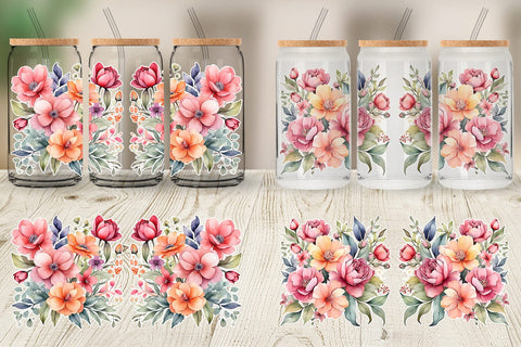 Glass Can Wrap Spring Flowers Bouquet Sublimation artnoy 
