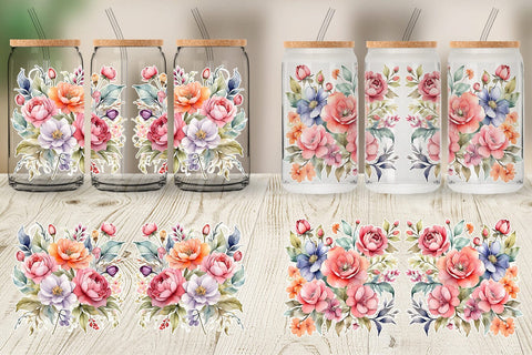 Glass Can Wrap Spring Flowers Bouquet Sublimation artnoy 