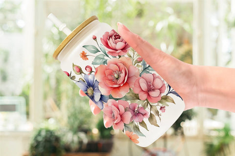 Glass Can Wrap Spring Flowers Bouquet Sublimation artnoy 