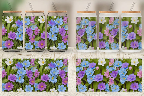 Glass Can Wrap Spring flowers Pattern Sublimation artnoy 
