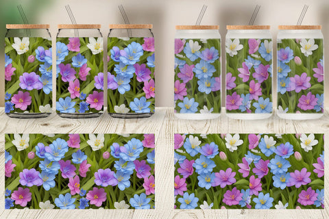 Glass Can Wrap Spring flowers Pattern Sublimation artnoy 