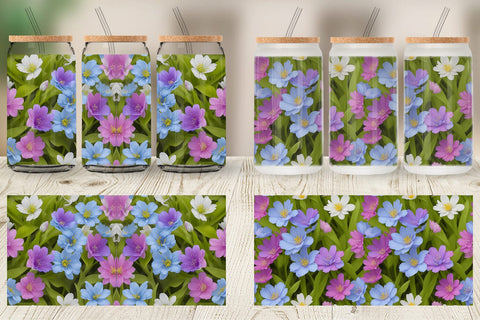 Glass Can Wrap Spring flowers Pattern Sublimation artnoy 