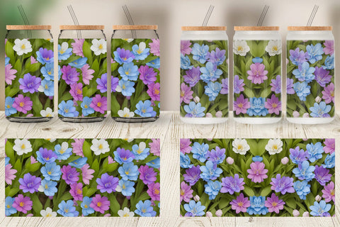 Glass Can Wrap Spring flowers Pattern Sublimation artnoy 