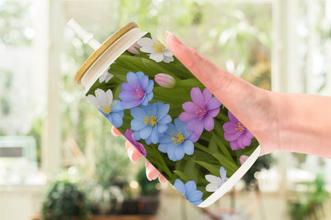 Glass Can Wrap Spring flowers Pattern Sublimation artnoy 