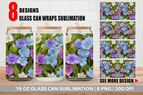Glass Can Wrap Spring flowers Pattern Sublimation artnoy 