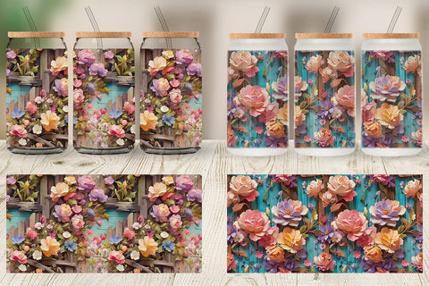 Glass Can Wrap Spring Wooden Fence Sublimation artnoy 