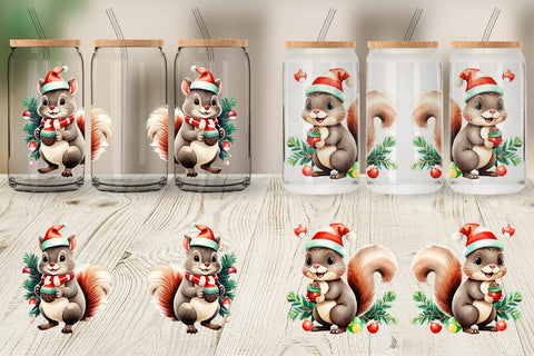 Glass Can Wrap Squirrel with Acorns Sublimation artnoy 