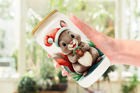 Glass Can Wrap Squirrel with Acorns Sublimation artnoy 