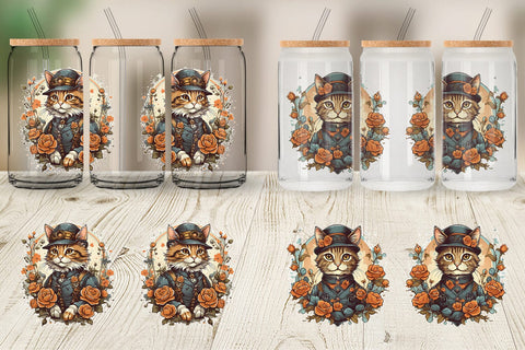 Glass Can Wrap Steampunk Cat Sublimation artnoy 