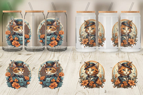 Glass Can Wrap Steampunk Cat Sublimation artnoy 
