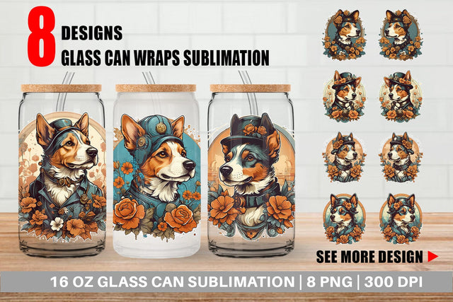 Glass Can Wrap Steampunk Dog Sublimation artnoy 