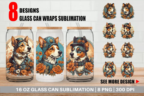 Glass Can Wrap Steampunk Dog Sublimation artnoy 