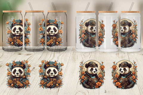 Glass Can Wrap Steampunk Panda Sublimation artnoy 
