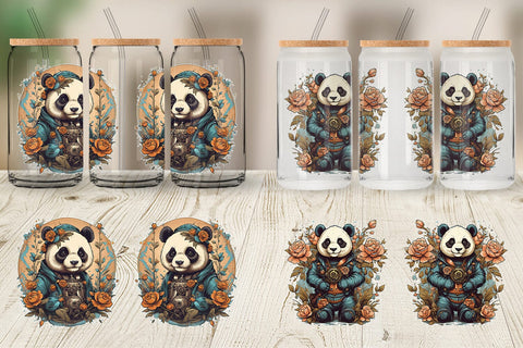 Glass Can Wrap Steampunk Panda Sublimation artnoy 