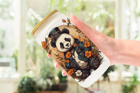 Glass Can Wrap Steampunk Panda Sublimation artnoy 