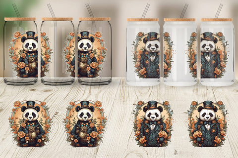 Glass Can Wrap Steampunk Panda Sublimation artnoy 