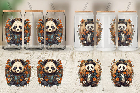 Glass Can Wrap Steampunk Panda Sublimation artnoy 