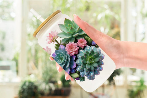 Glass Can Wrap Succulent Floral Sublimation artnoy 