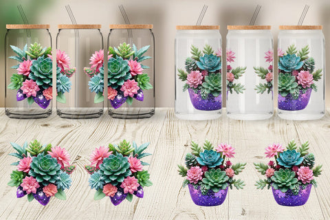 Glass Can Wrap Succulent Floral Sublimation artnoy 