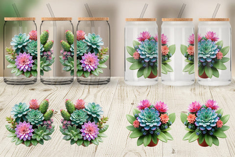 Glass Can Wrap Succulent Floral Sublimation artnoy 