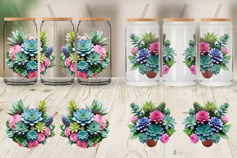 Glass Can Wrap Succulent Floral Sublimation artnoy 