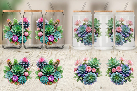 Glass Can Wrap Succulent Floral Sublimation artnoy 
