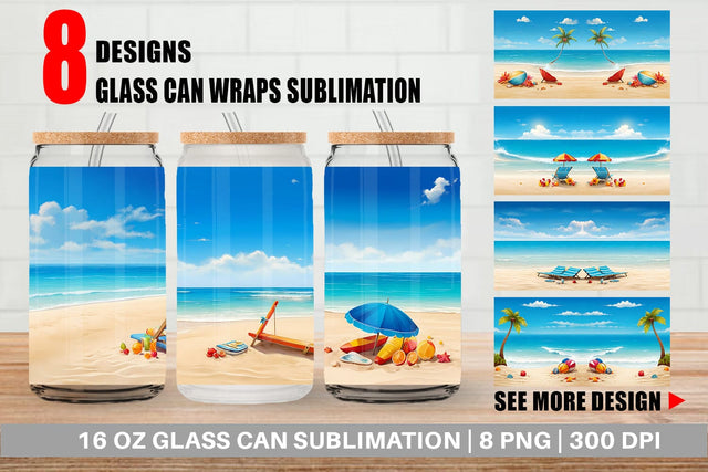 Glass Can Wrap Summer Beach Sublimation artnoy 