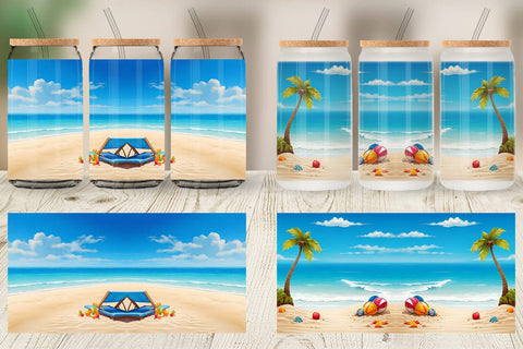 Glass Can Wrap Summer Beach Sublimation artnoy 